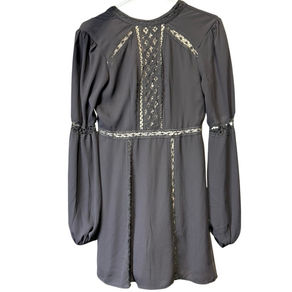 Express Charcoal Lace Accent Long Sleeve Dress